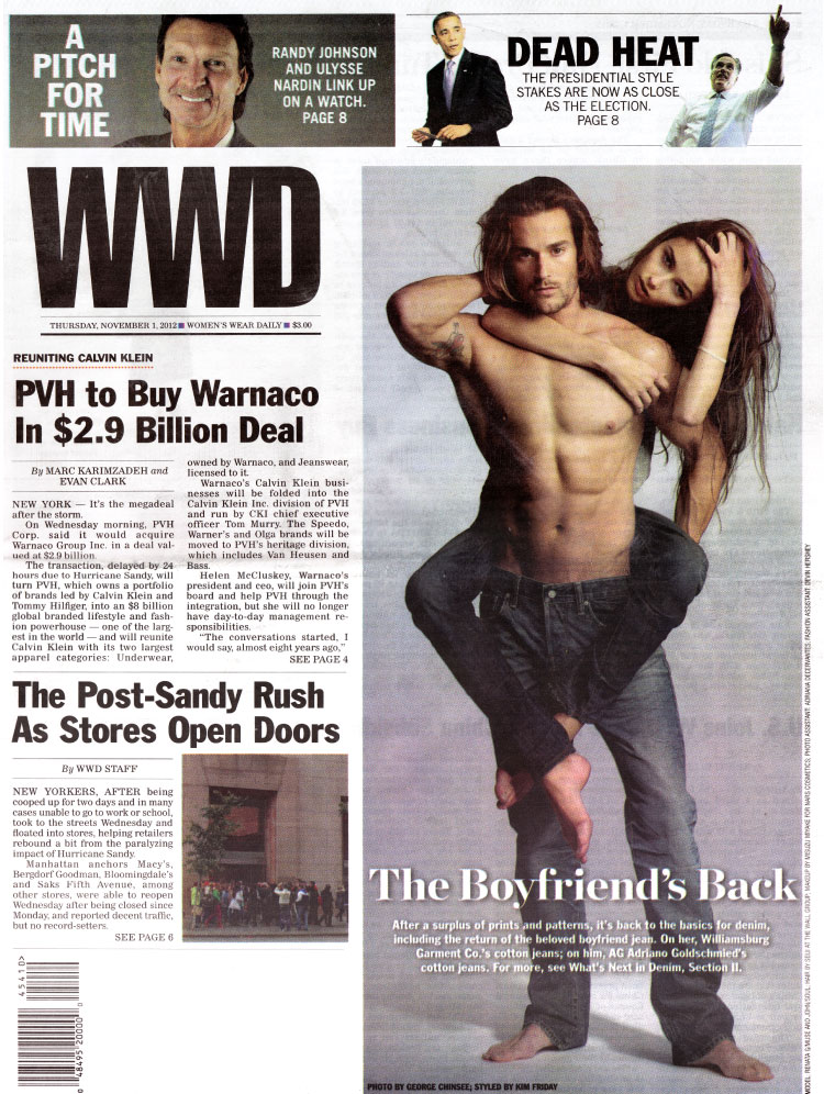 Cover of Women's Wear Daily news paper Thursday, November 1, 2012 featuring the boyfriend fit jeans