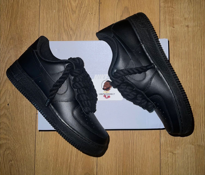 CUSTOM BLACK AIR FORCE 1 - BLACK ROPE LACE