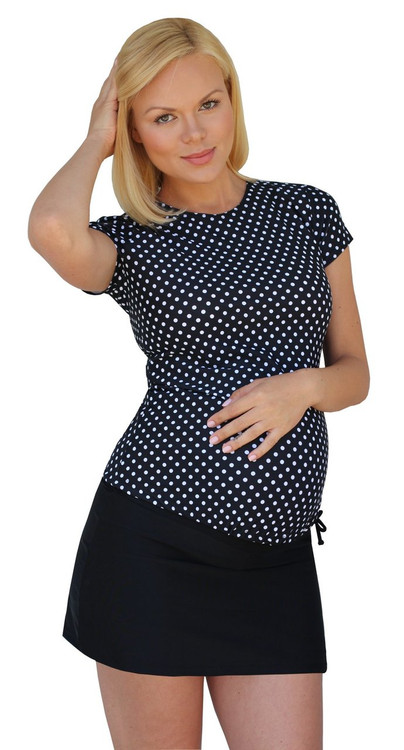 Mermaid Maternity - Maternity Rash Guard Swim Shirt - Black With White  Polka Dots, $49.00 (