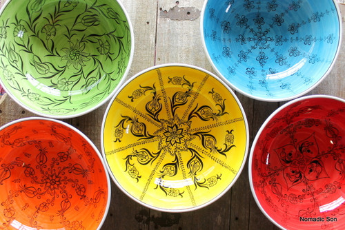 30cm 'Mediterranean' Bowls - Hand painted in Turkey. Dishwasher safe, food safe.  