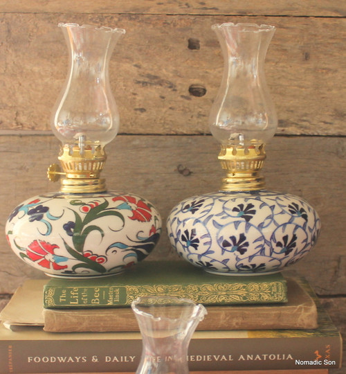 Smaller hand painted Gas Lanterns - variety of colours.  Made in Turkey.  Fully functional.