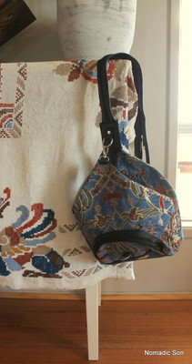 Convertible strap back pack in beautiful woven textile in kilim design.  