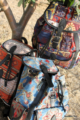 Woven Textile backpacks, lined, made in Turkey. 