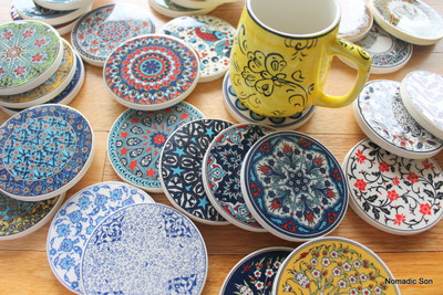 Turkish Ceramic Coasters - perfect for mix and match - traditional Ottoman floral and geometric designs. Hard wearing and beautiful.