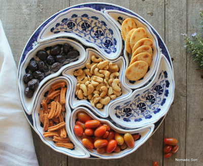 7 piece ceramic Rose Dip Set with Serving plate.  Wonderfully hand painted in classic 'Samur' 15th Century designs.  Various designs available.  100% food safe and dish washer safe. * Hand wash is recommended for long term use.