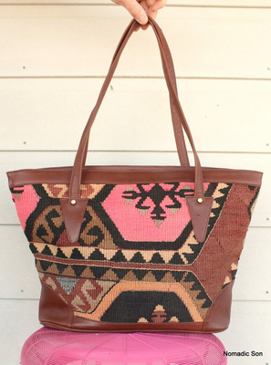 'Bodrum' Tote - Large kilim and leather handbag 