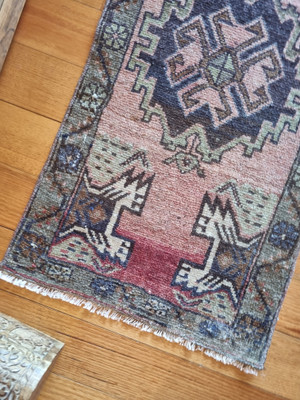 Vintage handwoven Turkish Tiny Mat  (#Y56) 49*107cm