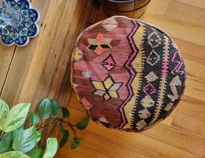 Vintage Kilim Ottoman (50cm height * 45cm diameter) #KO4