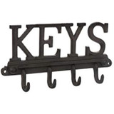 Cast Iron Wall Mounted 4 Hook Key Holder - Rustic, Vintage Style Rack with Hooks for Keys