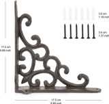 Cast Iron Shelf Brackets - Decorative Wall Shelf Bracket - Pair of 7 Inch Book Shelf Support Brackets