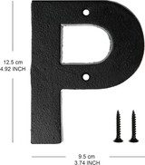 Metal Letter P - Black Cast Iron 5 Inch Large Metal Mailbox Letters - Easy to Read Name Door Sign - P