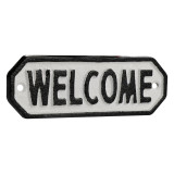 Welcome Sign For Front Door - Cast Iron Black & White Outdoor Welcome Signs