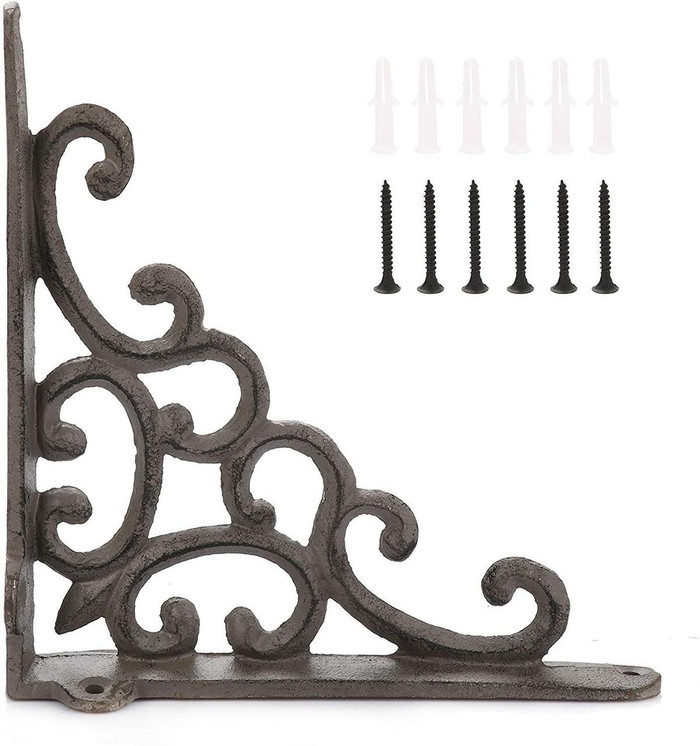 Cast Iron Shelf Brackets - Decorative Wall Shelf Bracket - Pair of 7 Inch Book Shelf Support Brackets