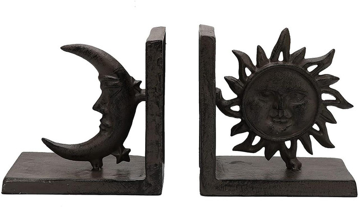 Pristine Cast Iron Sun and Moon Book ends Heavy Vintage Style Bookends Set of 2