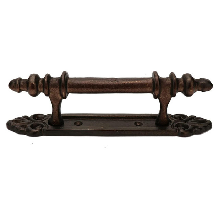 Pristine Door Handle with Ornate Back Plate Cast Iron Antique Finish - 24.5cm Pristine Door Handle with Ornate Back Plate Cast Iron Antique Finish - 24.5cm
