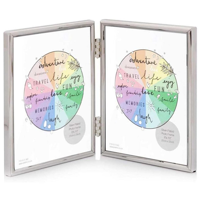 Double Silver Photo Frame 10x8 - Double Picture Frame 8"x10" (20cm x 25cm) for Portrait Photos