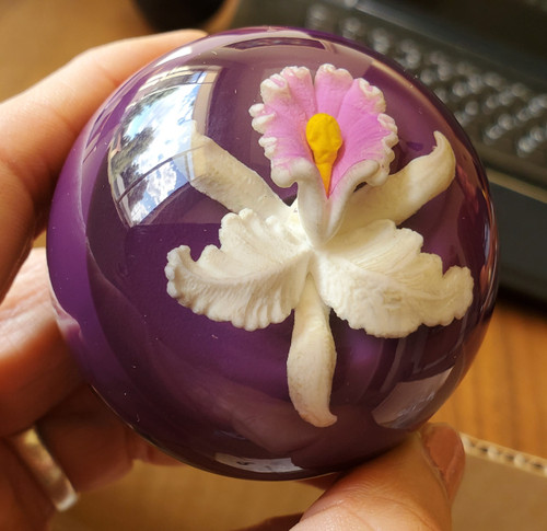 Gorgeous purple shift knob with 3D Orchid Flower embedded deep inside
