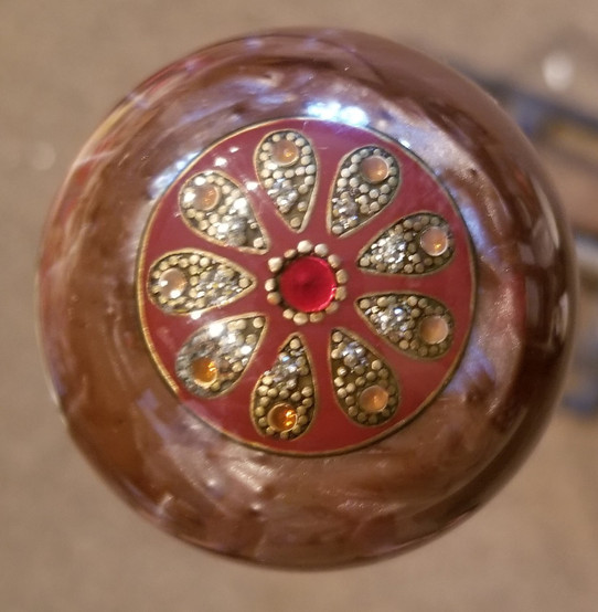 Vintage Stained Glass Brooch Brown Pearl Shift Knob