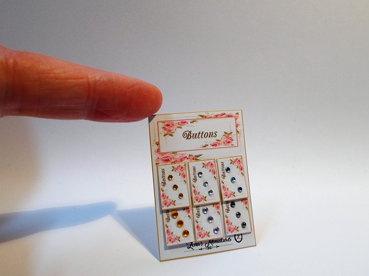 Button Display Stand - Pink Floral - ZENA'S MINIATURES