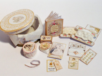 Kit - 1/12th dollhouse wedding/bridal hat/keepsake box & haberdashery-Vintage