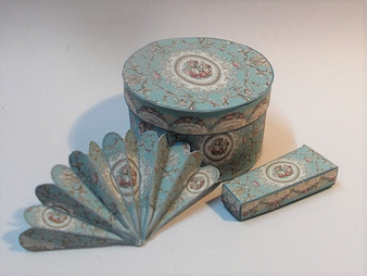Download - Victorian Fans, fan box and hat box Blue