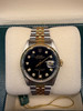 Pre Owned Two Tone Datejust Jubilee w/ Black Diamond Dial & 18K Fluted Bezel