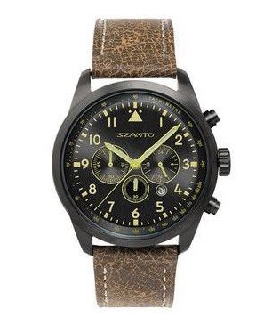 Szanto Men's  2200/2250 Series Black Dial Black IP Steel Leather Strap Chrono Watch 2253