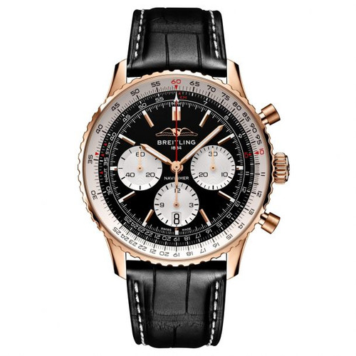 Breitling Navitimer B01 Chrono 43 Red Gold and Black Leather Strap Watch RB0138211B1P1