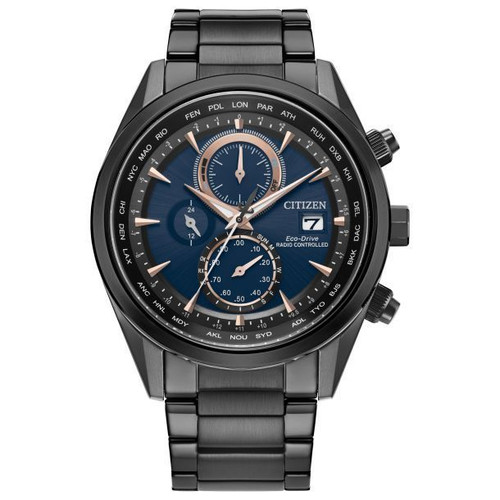 Citizen Sport Luxury Blue Dial Black Stainless Steel Bracelet 43mm AT8265-57L