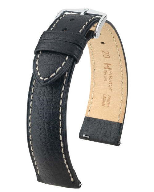 HIRSCH BOSTON Buffalo Calfskin Watch Strap 01302050-2-18mm Black