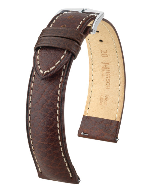 HIRSCH BOSTON Buffalo Calfskin Watch Strap 01302110-2-20mm Brown