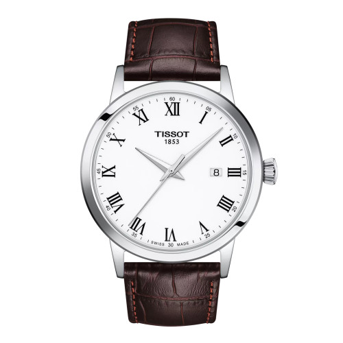 Tissot Classic Dream White Dial 42mm, Stainless Steel Case, Leather Band