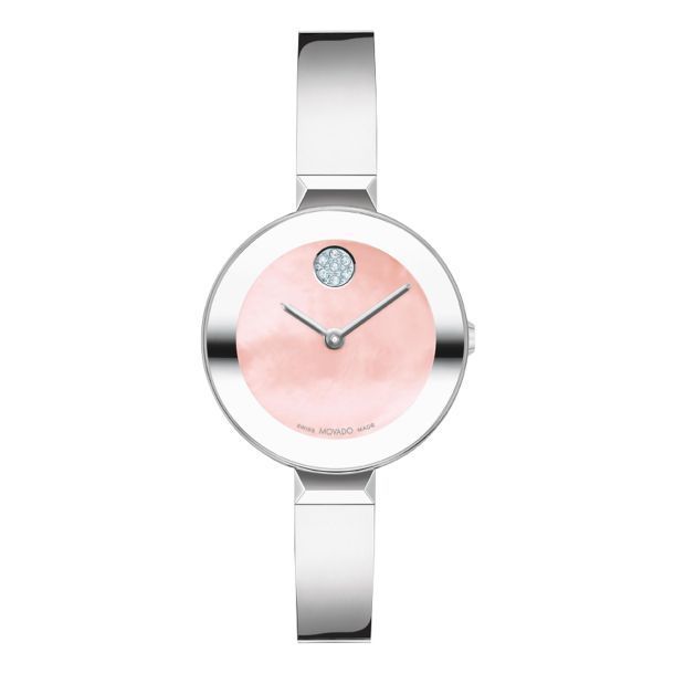 Movado Bold Pink Mother of Pearl Dial Bangle Bracelet Watch 28mm ...