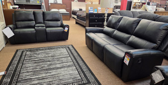 Glossmore leather black sofa set