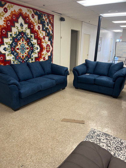 Navy fabric  sofa and love