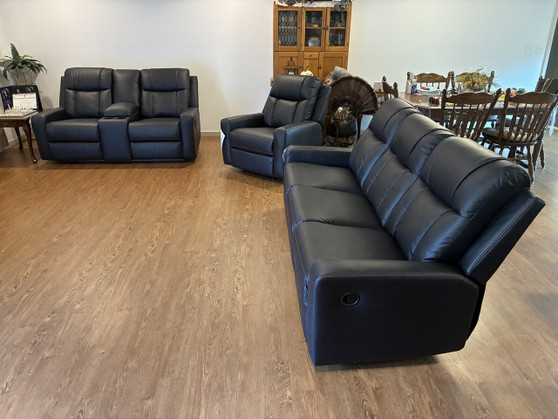 Charcoal leatherette blend reclining sofa set 