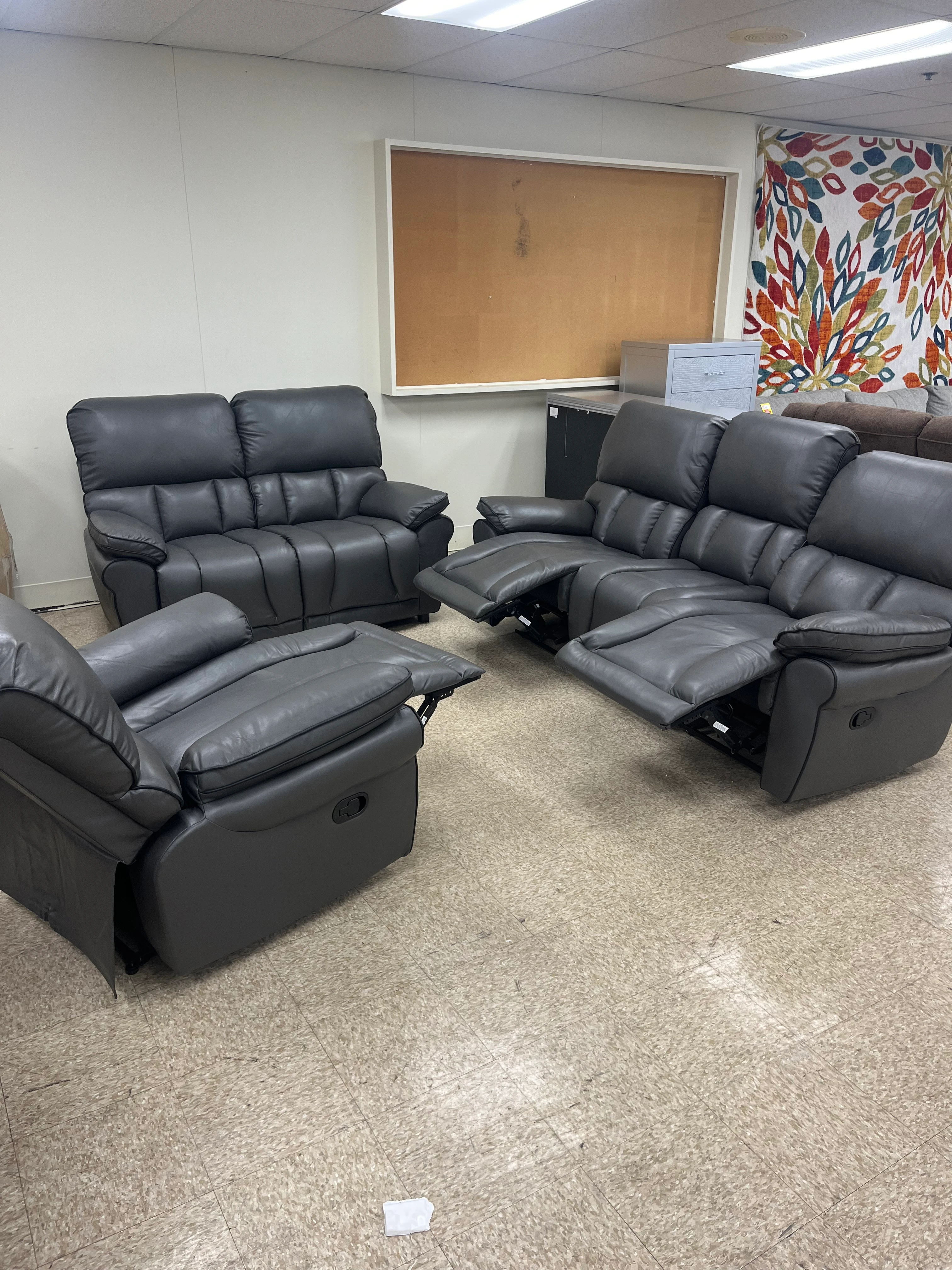 2 piece Gray faux leather sofa set Ressler Furniture LLC