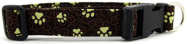 BROWN SWIRLED PAWS DOG COLLAR