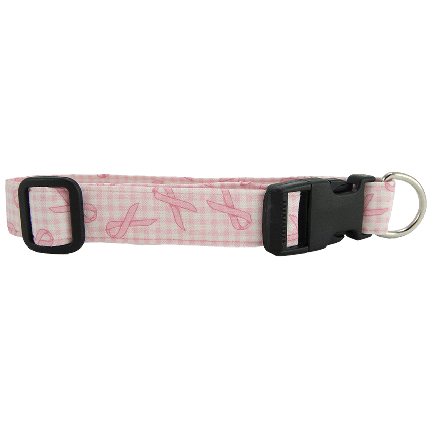 Pink  ribbon gingham dog collar