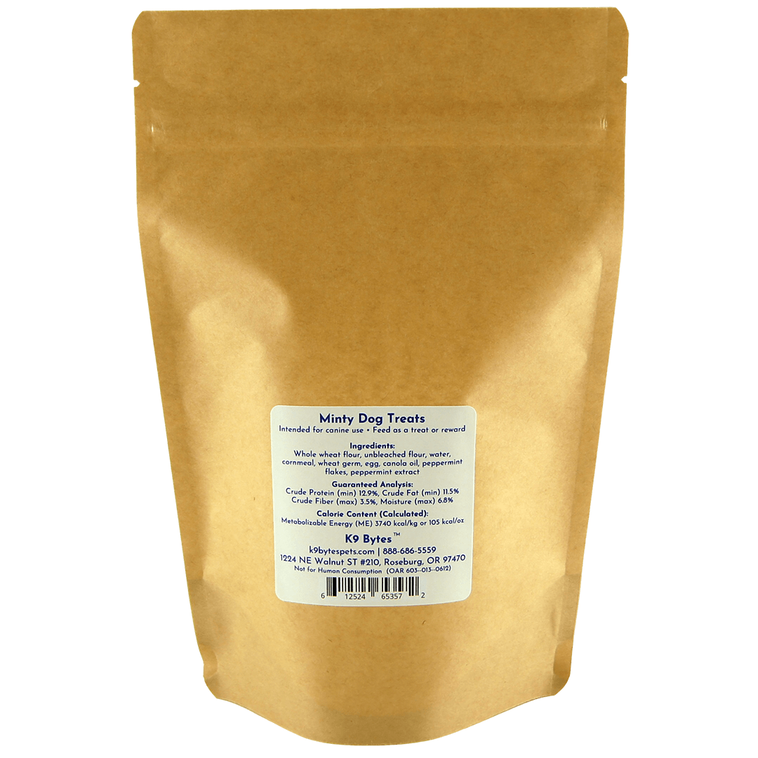 Minty dog treats back label