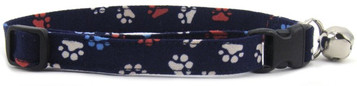 RED WHITE AND BLUE PAWS CAT COLLAR