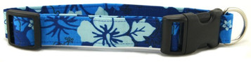 BLUE HIBISCUS FLOWERS DOG COLLAR
