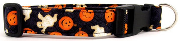 GHOSTS & PUMPKINS ON BLACK DOG COLLAR