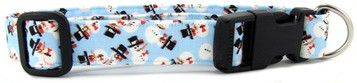 Light Blue Tossed Snowmen Dog Collar