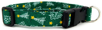 Green Christmas Trees Dog Collar