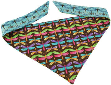 Multi-colored whimsical dragonflies adorn one side and beautiful blue dragonflies the other.