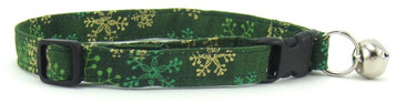 Green & Gold Snowflakes Cat Collar