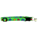 Colorful flowers on tossed on a bright green cat collar