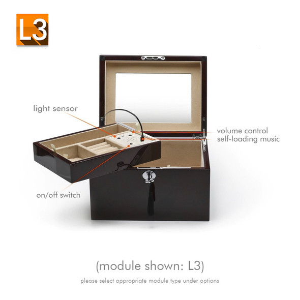 Contemporary Classy Coffee Tone Solid Custom USB Music Jewelry Box in Coffee Finish