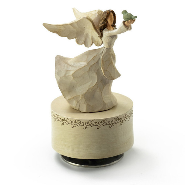 Heavenly Melody Angel Music Box in White with Bird Figurine